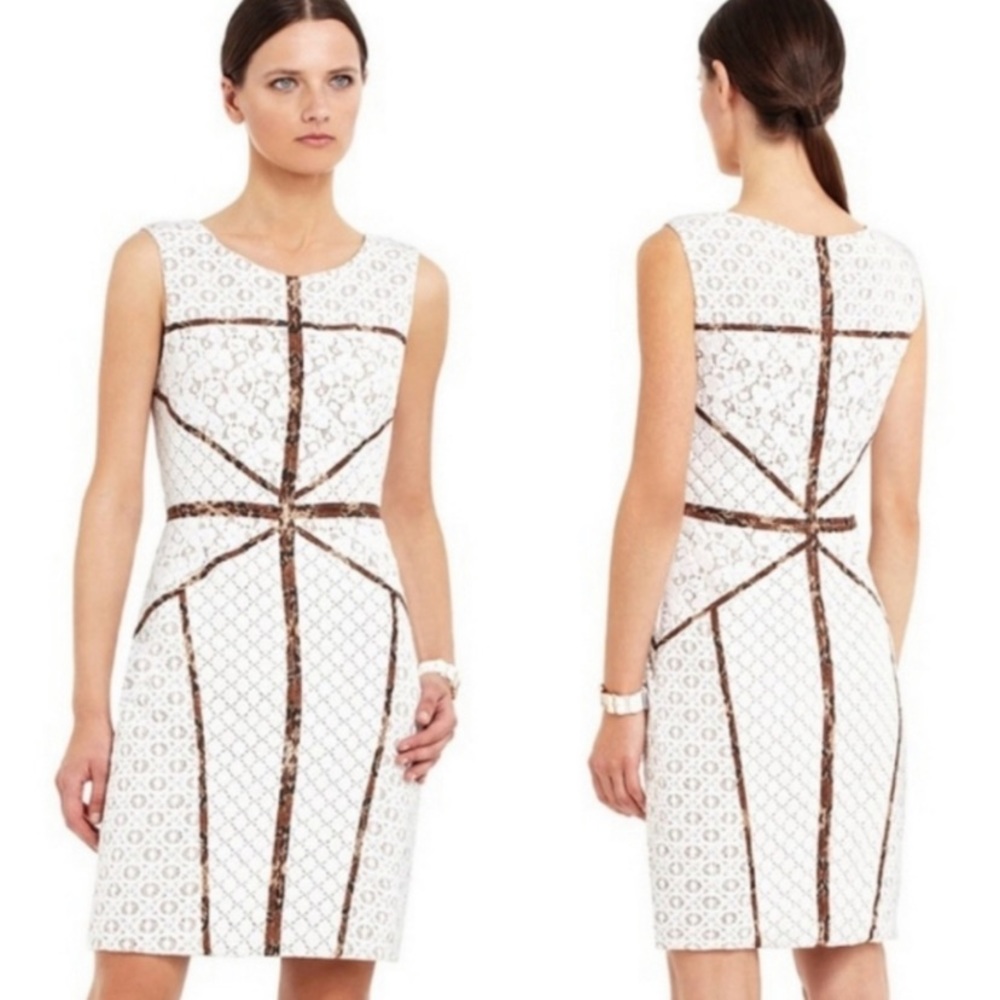 BCBGMaxAzria lace dress with animal print trim